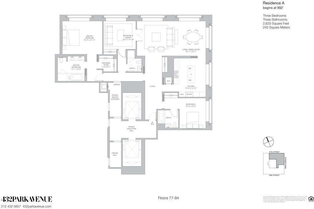 432 Park Avenue NYC Floorplan three bedroom 1