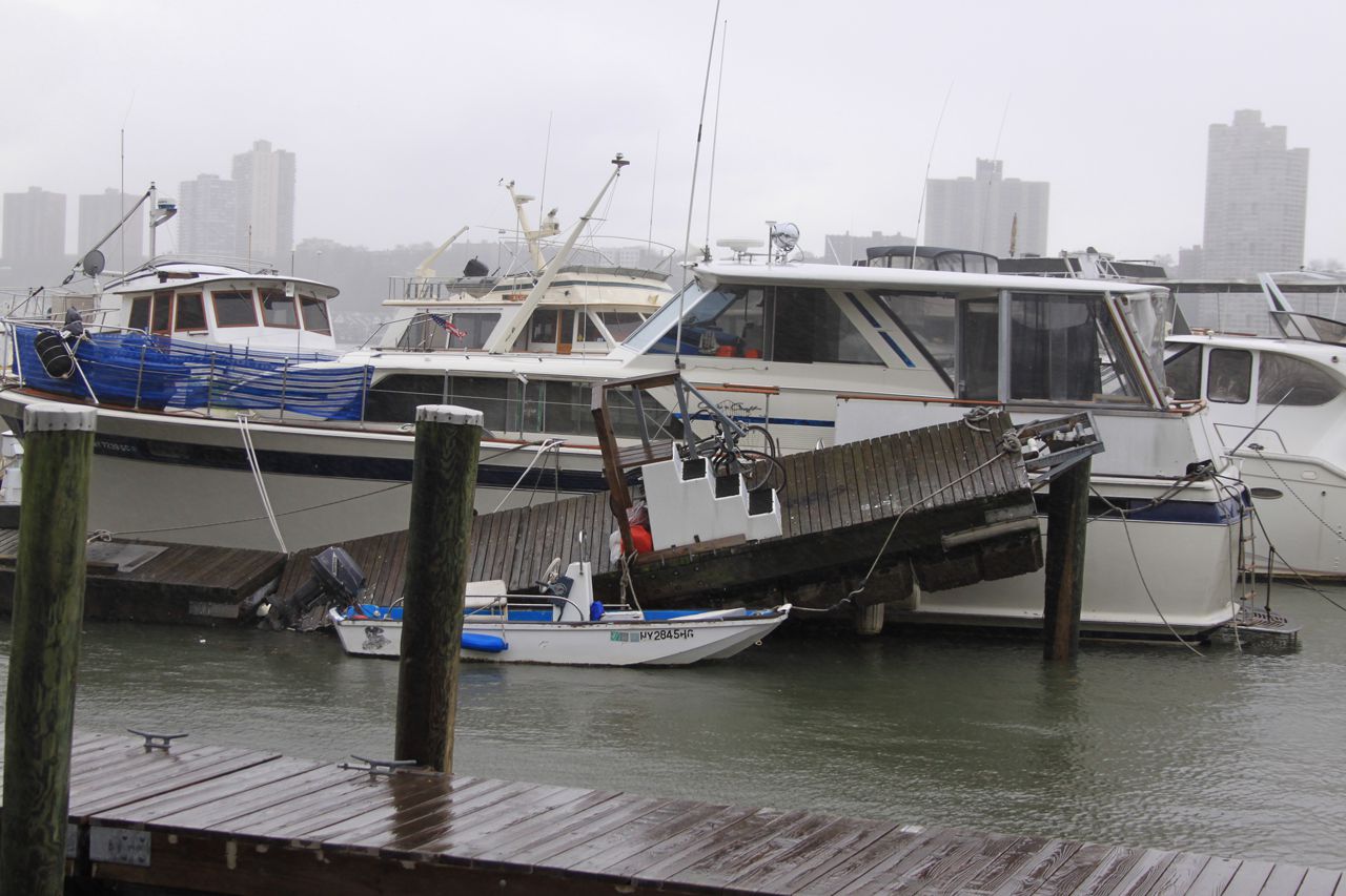 Boats in the Hudson River post Hurricane Sandy